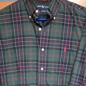 Ralph Lauren Blake Tartan Plaid 100% Cotton Shirt - Green Red Blue Red Logo S
